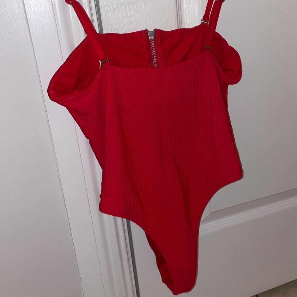 Frankie’s bikinis red thong one piece NWT